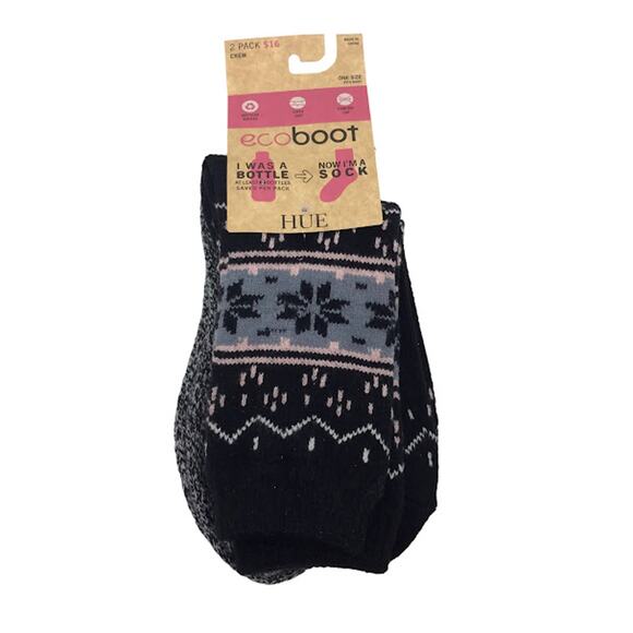 HUE 2-Pairs EcoBoot Fairisle Boot Socks OS Comfort Top Super Soft Crew U22860 - Picture 1 of 5